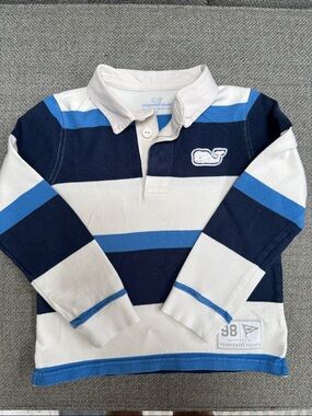 Vineyard Vines Navy, White & Bright Blue Striped Long-Sleeve Polo